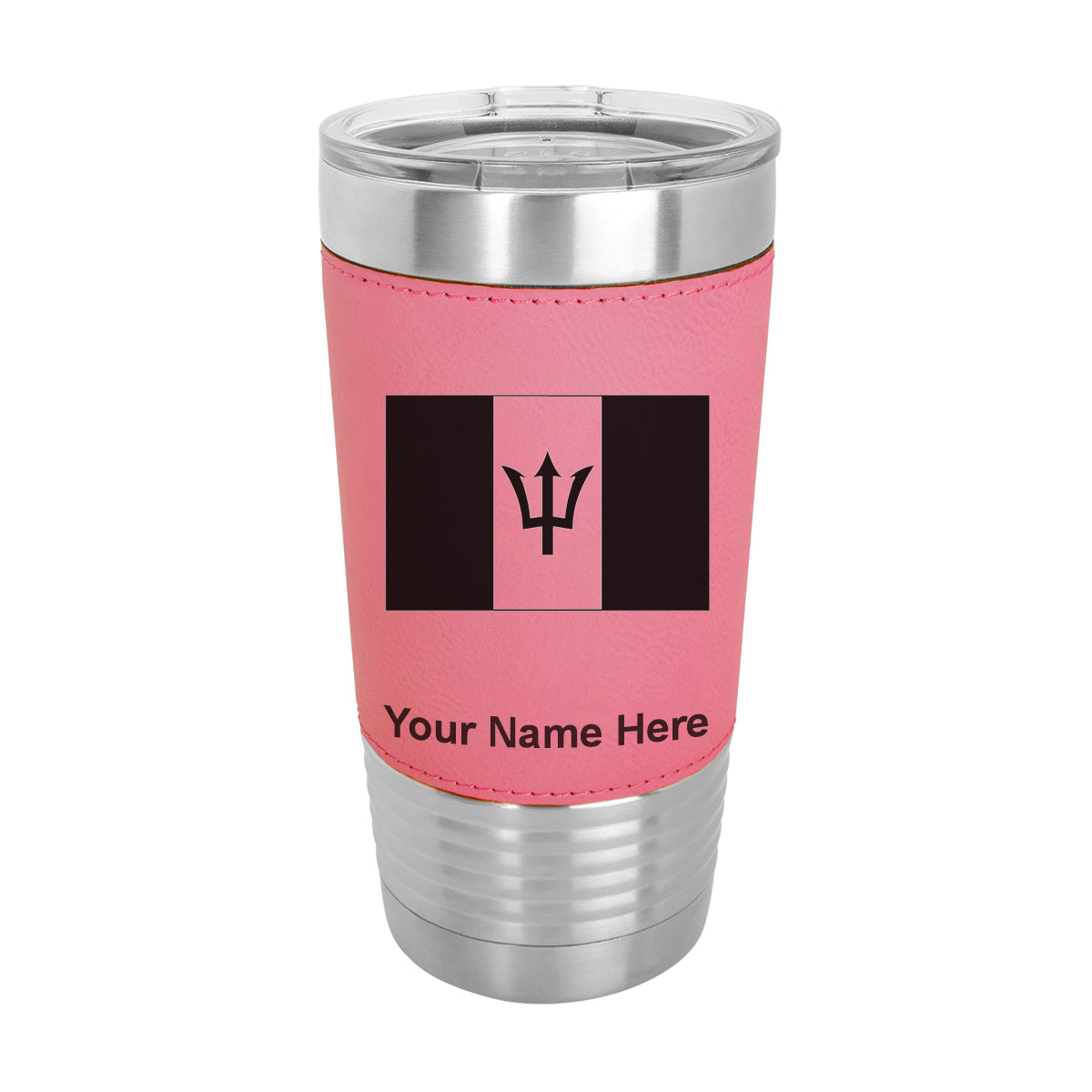 20oz Faux Leather Tumbler Mug, Flag of Barbados, Personalized Engraving Included - LaserGram Custom Engraved Gifts