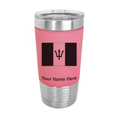 20oz Faux Leather Tumbler Mug, Flag of Barbados, Personalized Engraving Included - LaserGram Custom Engraved Gifts