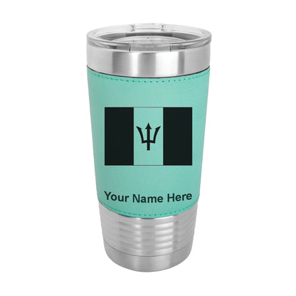20oz Faux Leather Tumbler Mug, Flag of Barbados, Personalized Engraving Included - LaserGram Custom Engraved Gifts