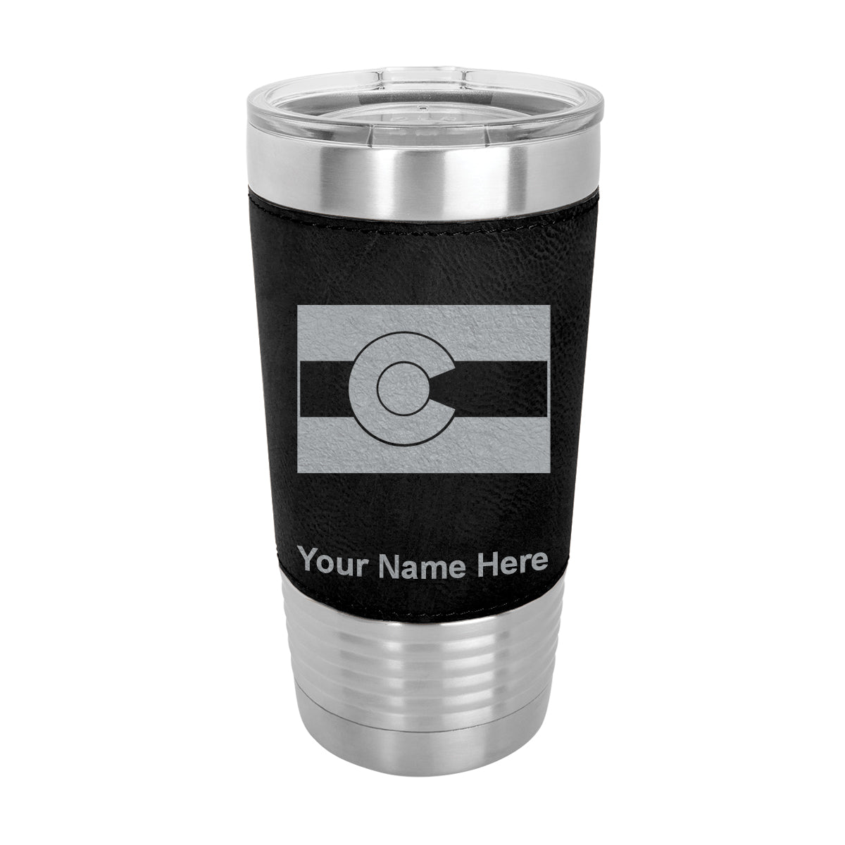 20oz Faux Leather Tumbler Mug, Flag of Colorado, Personalized Engraving Included - LaserGram Custom Engraved Gifts