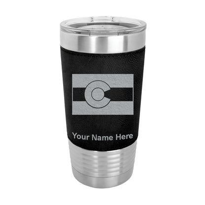 20oz Faux Leather Tumbler Mug, Flag of Colorado, Personalized Engraving Included - LaserGram Custom Engraved Gifts