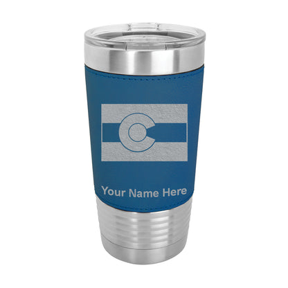20oz Faux Leather Tumbler Mug, Flag of Colorado, Personalized Engraving Included - LaserGram Custom Engraved Gifts