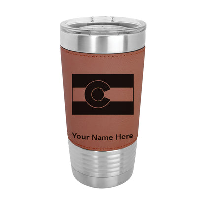 20oz Faux Leather Tumbler Mug, Flag of Colorado, Personalized Engraving Included - LaserGram Custom Engraved Gifts