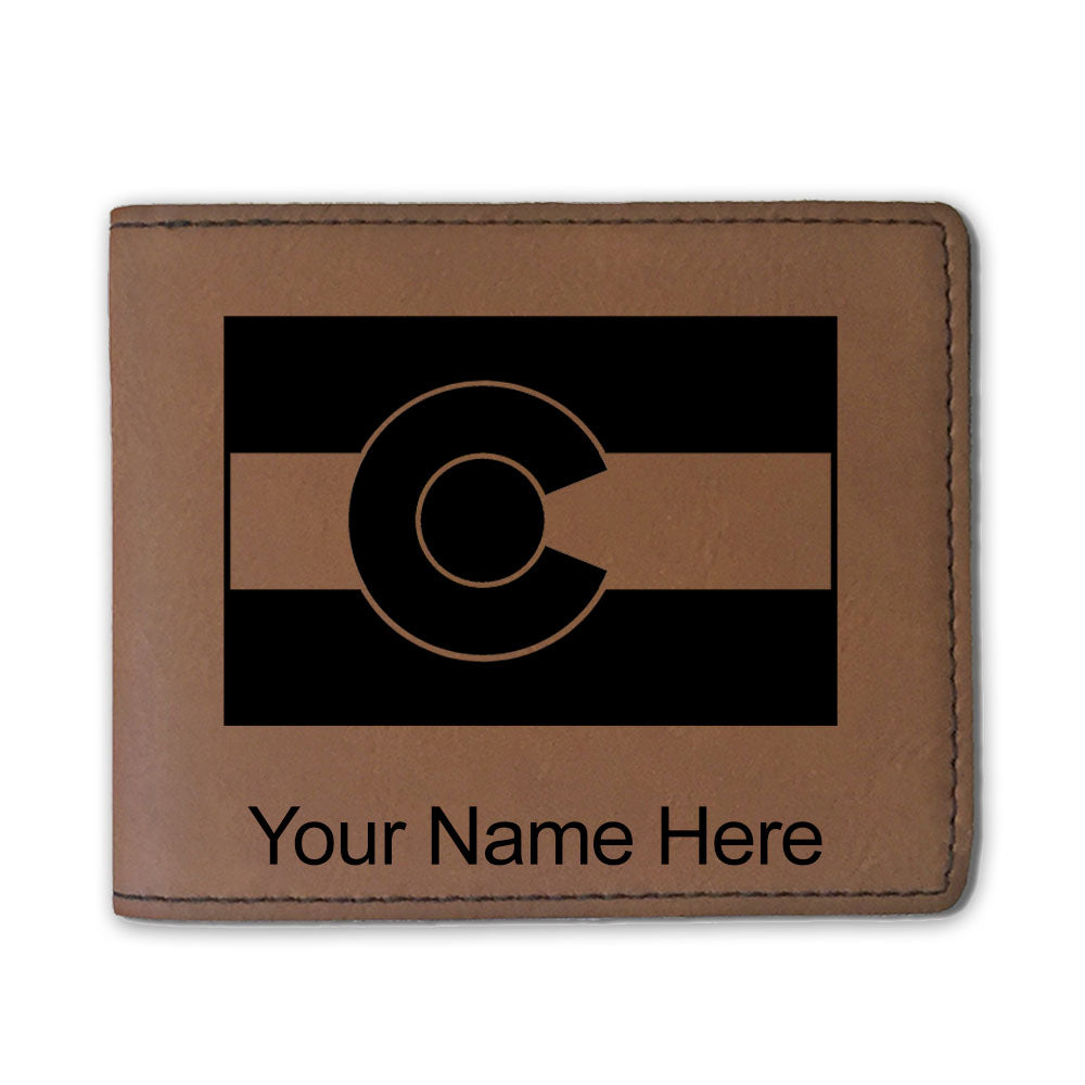 Faux Leather Bi-Fold Wallet, Flag of Colorado, Personalized Engraving Included