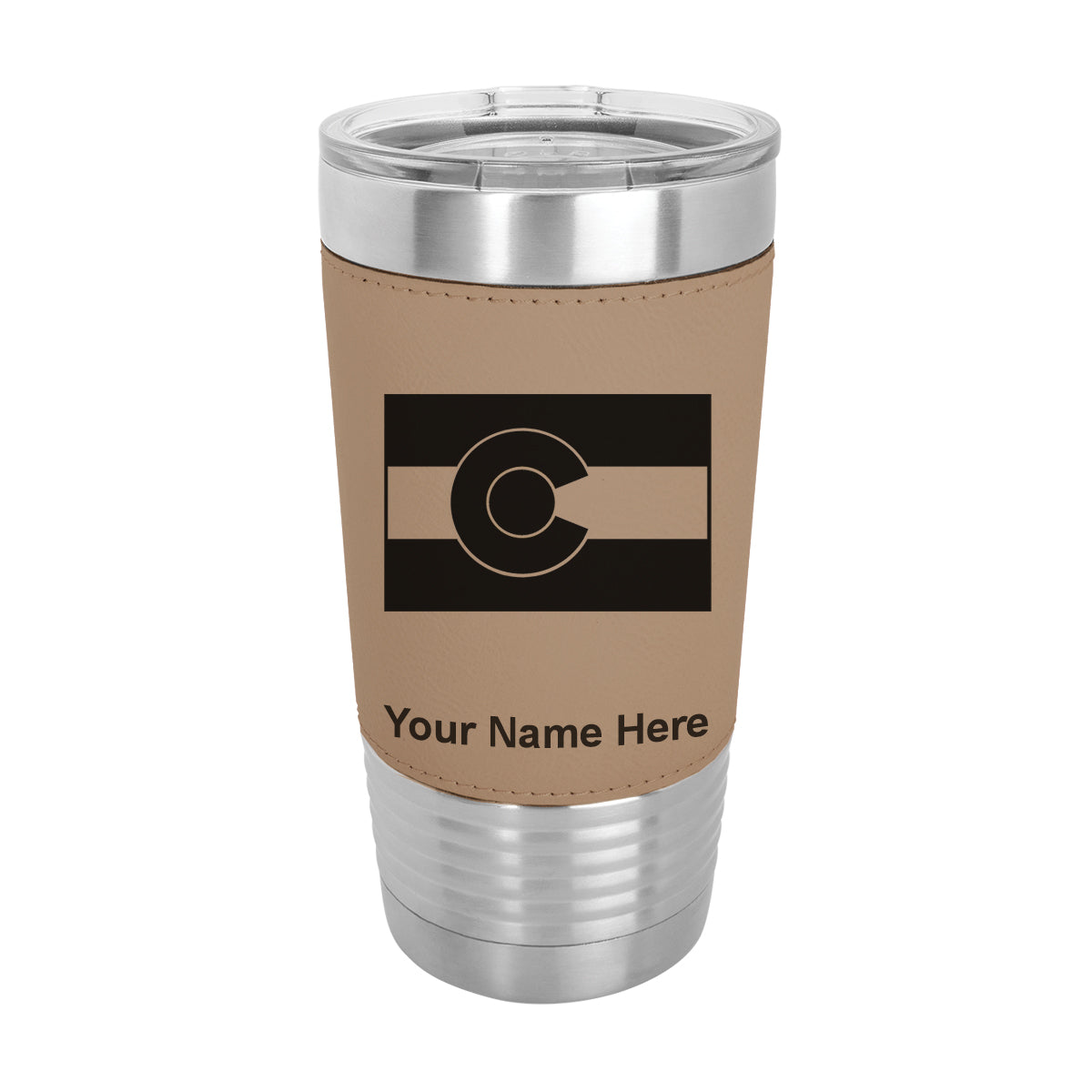 20oz Faux Leather Tumbler Mug, Flag of Colorado, Personalized Engraving Included - LaserGram Custom Engraved Gifts