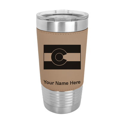 20oz Faux Leather Tumbler Mug, Flag of Colorado, Personalized Engraving Included - LaserGram Custom Engraved Gifts