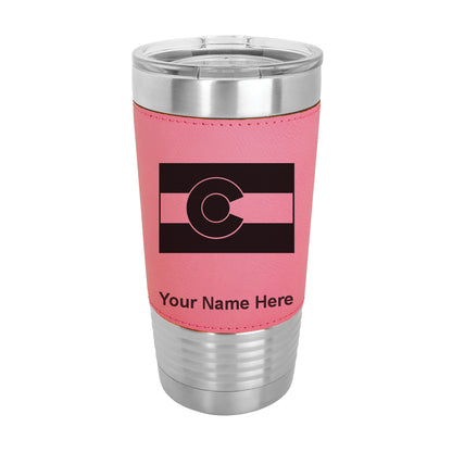 20oz Faux Leather Tumbler Mug, Flag of Colorado, Personalized Engraving Included - LaserGram Custom Engraved Gifts