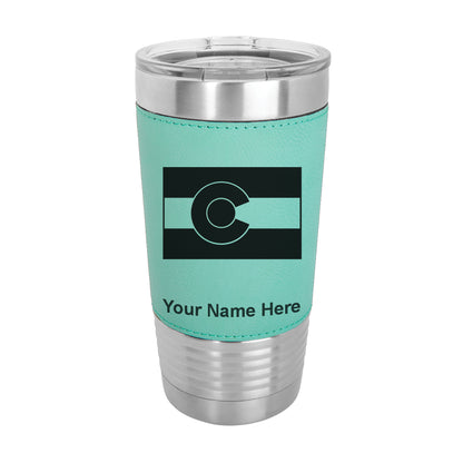 20oz Faux Leather Tumbler Mug, Flag of Colorado, Personalized Engraving Included - LaserGram Custom Engraved Gifts