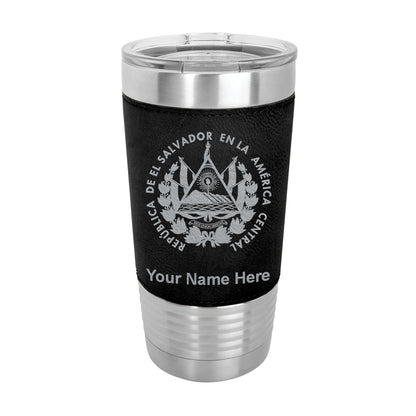 20oz Faux Leather Tumbler Mug, Flag of El Salvador, Personalized Engraving Included - LaserGram Custom Engraved Gifts