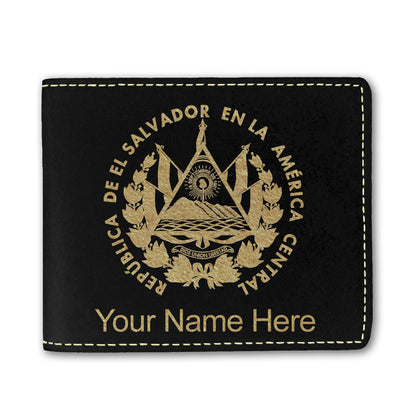 Faux Leather Bi-Fold Wallet, Flag of El Salvador, Personalized Engraving Included