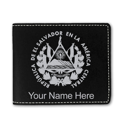 Faux Leather Bi-Fold Wallet, Flag of El Salvador, Personalized Engraving Included