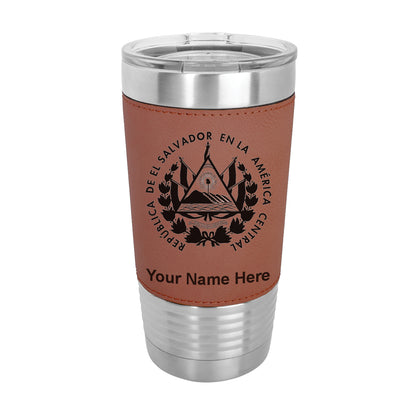 20oz Faux Leather Tumbler Mug, Flag of El Salvador, Personalized Engraving Included - LaserGram Custom Engraved Gifts