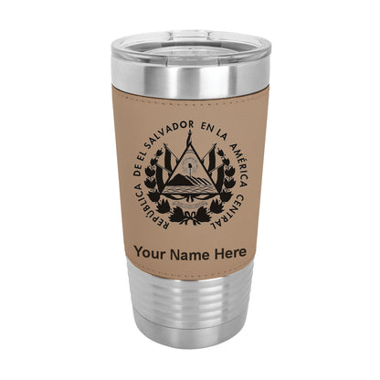 20oz Faux Leather Tumbler Mug, Flag of El Salvador, Personalized Engraving Included - LaserGram Custom Engraved Gifts