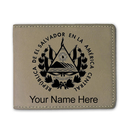 Faux Leather Bi-Fold Wallet, Flag of El Salvador, Personalized Engraving Included