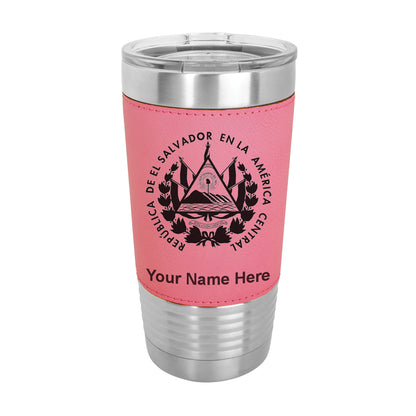 20oz Faux Leather Tumbler Mug, Flag of El Salvador, Personalized Engraving Included - LaserGram Custom Engraved Gifts