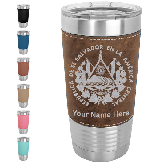 20oz Faux Leather Tumbler Mug, Flag of El Salvador, Personalized Engraving Included - LaserGram Custom Engraved Gifts