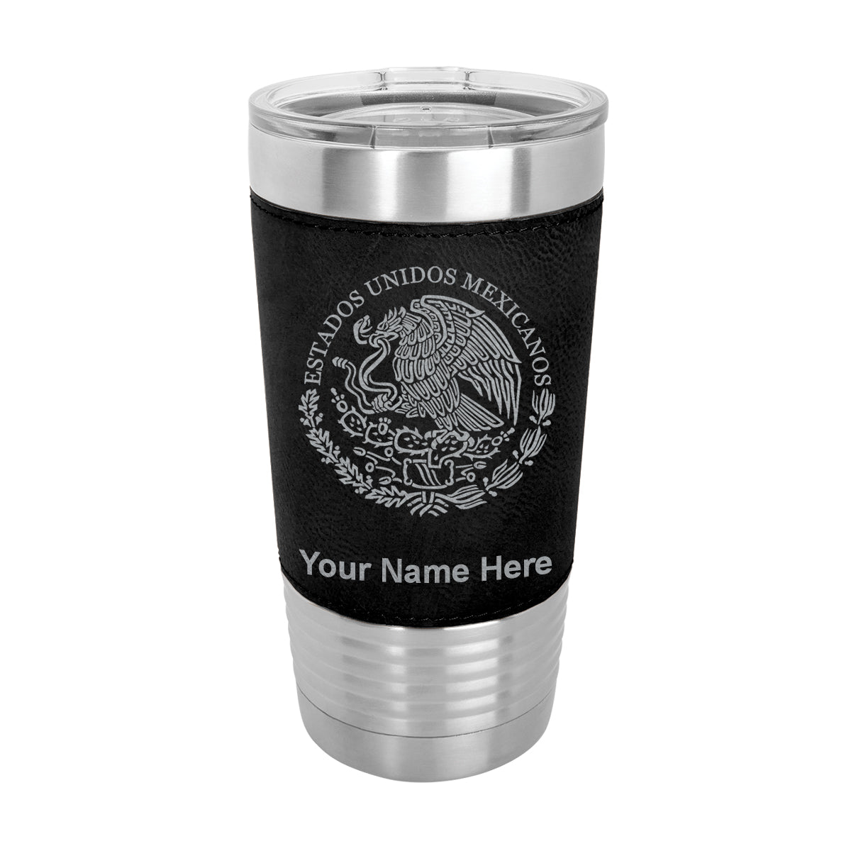 20oz Faux Leather Tumbler Mug, Flag of Mexico, Personalized Engraving Included - LaserGram Custom Engraved Gifts