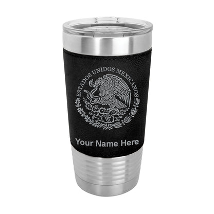 20oz Faux Leather Tumbler Mug, Flag of Mexico, Personalized Engraving Included - LaserGram Custom Engraved Gifts