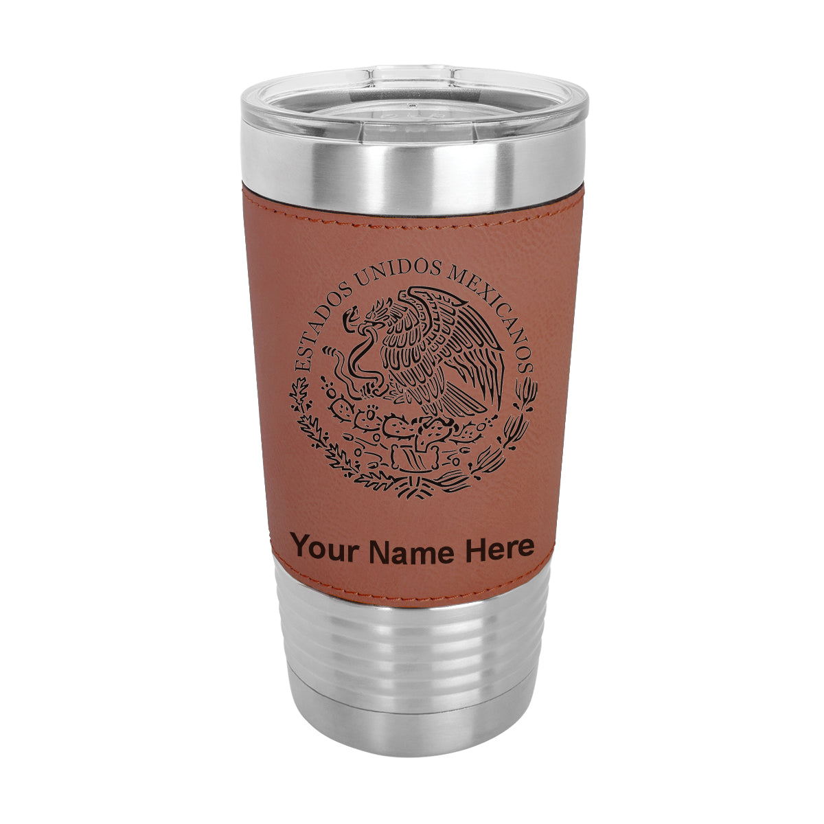 20oz Faux Leather Tumbler Mug, Flag of Mexico, Personalized Engraving Included - LaserGram Custom Engraved Gifts