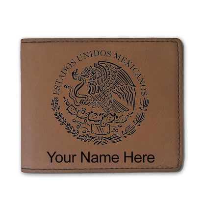 Faux Leather Bi-Fold Wallet, Flag of Mexico, Personalized Engraving Included