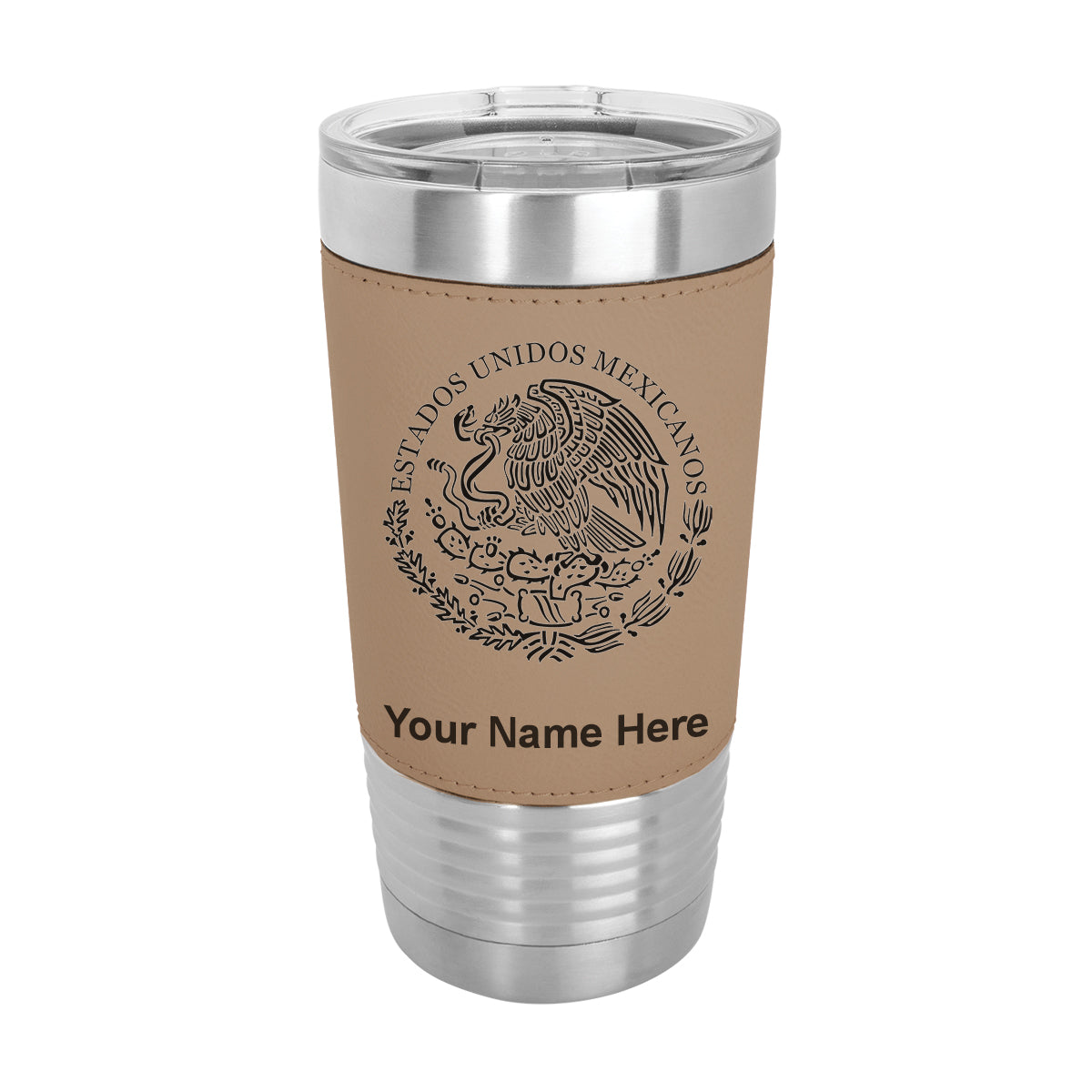20oz Faux Leather Tumbler Mug, Flag of Mexico, Personalized Engraving Included - LaserGram Custom Engraved Gifts