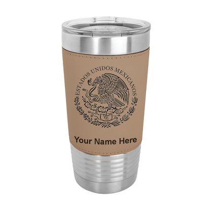20oz Faux Leather Tumbler Mug, Flag of Mexico, Personalized Engraving Included - LaserGram Custom Engraved Gifts