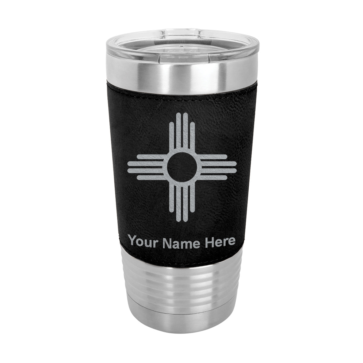 20oz Faux Leather Tumbler Mug, Flag of New Mexico, Personalized Engraving Included - LaserGram Custom Engraved Gifts
