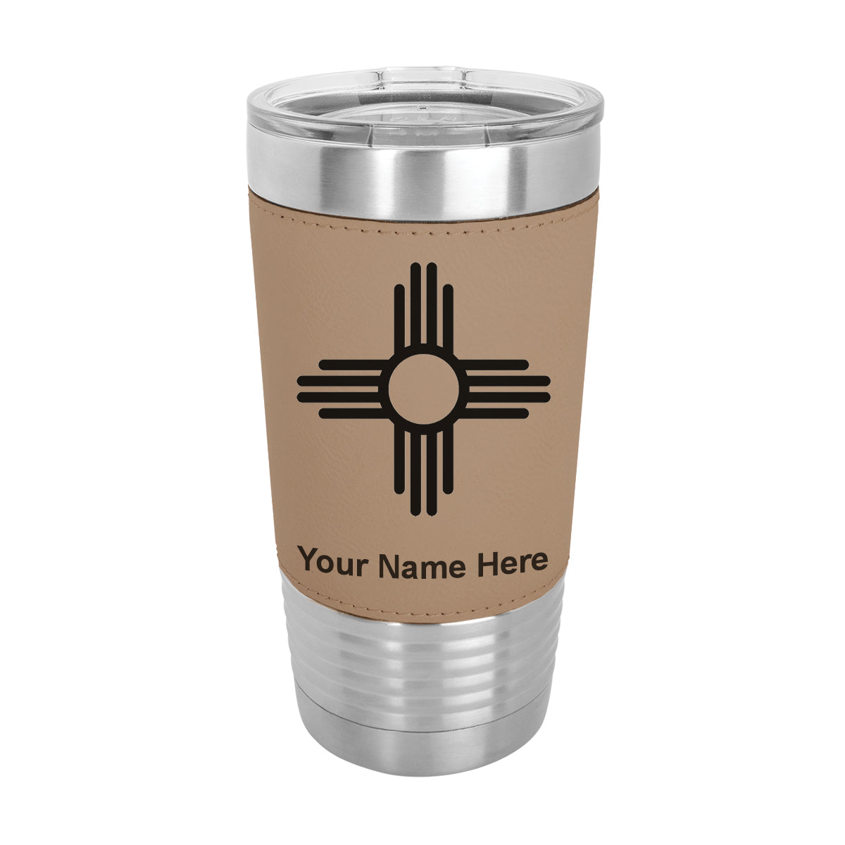 20oz Faux Leather Tumbler Mug, Flag of New Mexico, Personalized Engraving Included - LaserGram Custom Engraved Gifts
