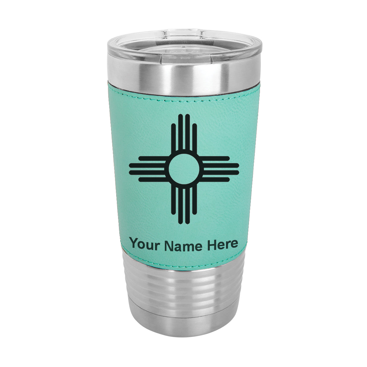 20oz Faux Leather Tumbler Mug, Flag of New Mexico, Personalized Engraving Included - LaserGram Custom Engraved Gifts
