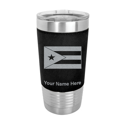 20oz Faux Leather Tumbler Mug, Flag of Puerto Rico, Personalized Engraving Included - LaserGram Custom Engraved Gifts