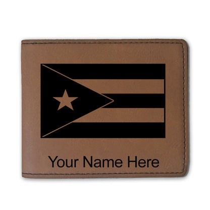 Faux Leather Bi-Fold Wallet, Flag of Puerto Rico, Personalized Engraving Included