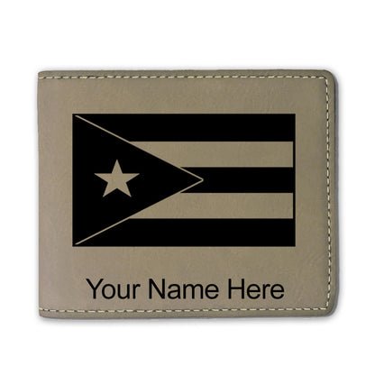 Faux Leather Bi-Fold Wallet, Flag of Puerto Rico, Personalized Engraving Included