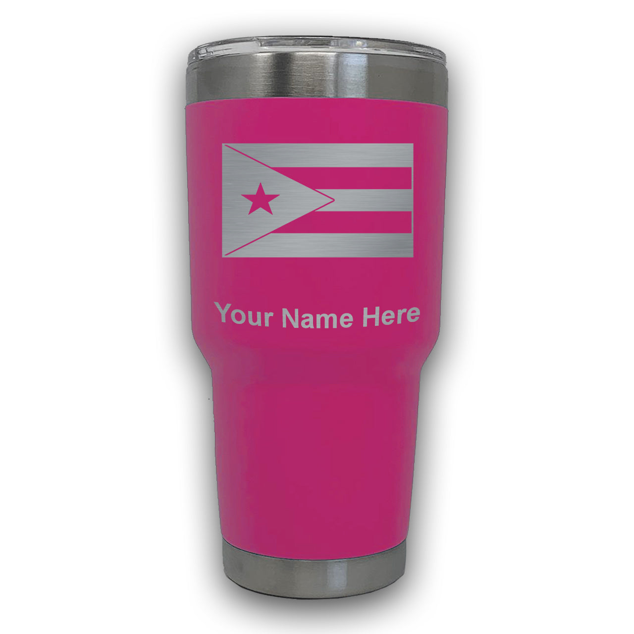 LaserGram 30oz Tumbler Mug, Flag of Puerto Rico, Personalized Engraving Included