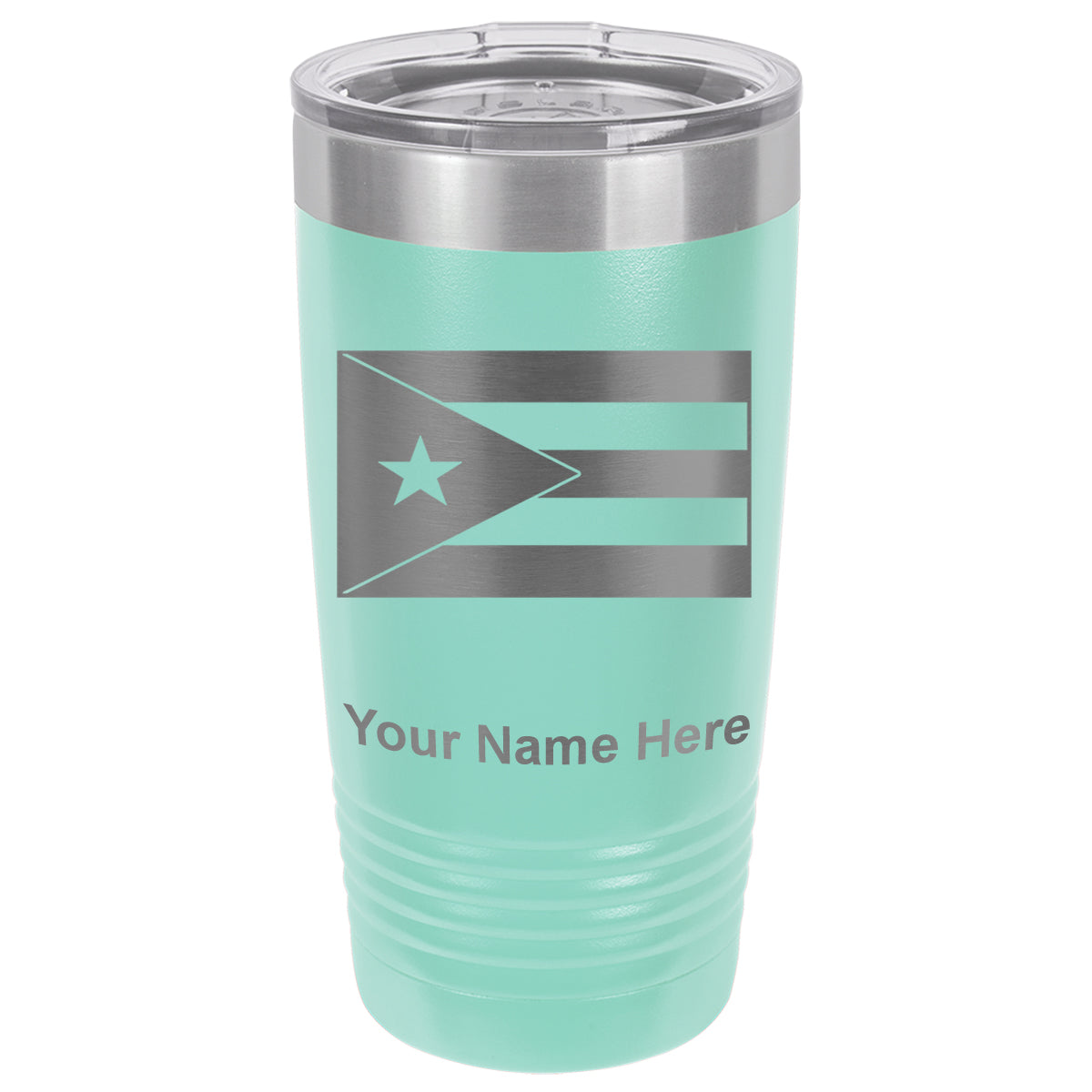 20oz Vacuum Insulated Tumbler Mug, Flag of Puerto Rico, Personalized Engraving Included