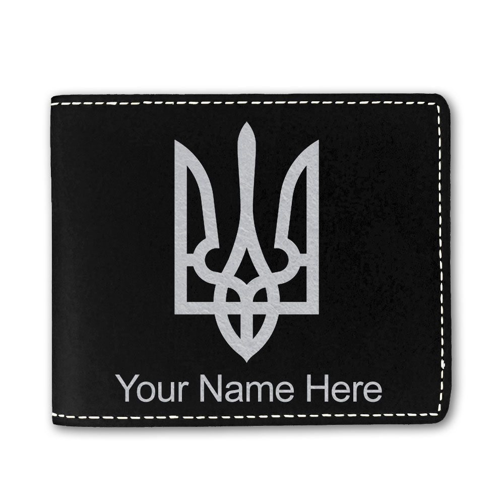 Faux Leather Bi-Fold Wallet, Flag of Ukraine, Personalized Engraving Included