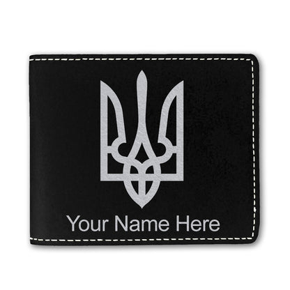 Faux Leather Bi-Fold Wallet, Flag of Ukraine, Personalized Engraving Included