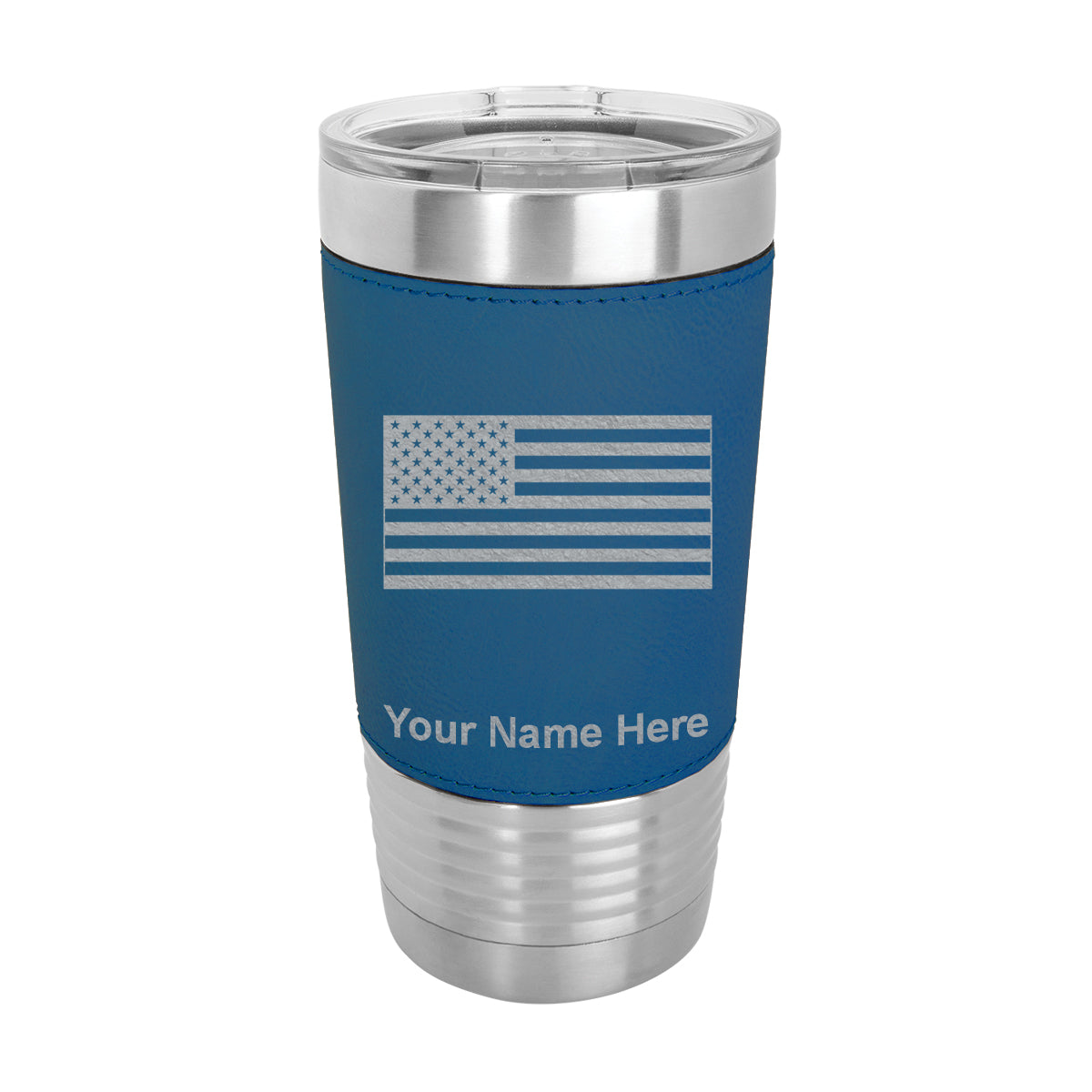 20oz Faux Leather Tumbler Mug, Flag of the United States, Personalized Engraving Included - LaserGram Custom Engraved Gifts