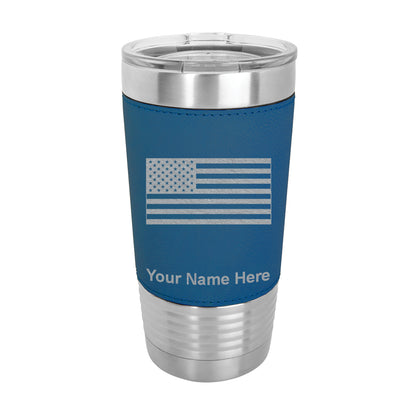 20oz Faux Leather Tumbler Mug, Flag of the United States, Personalized Engraving Included - LaserGram Custom Engraved Gifts