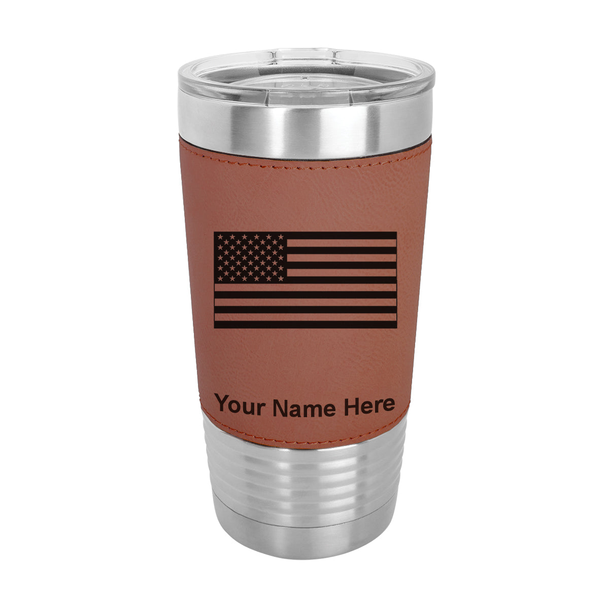 20oz Faux Leather Tumbler Mug, Flag of the United States, Personalized Engraving Included - LaserGram Custom Engraved Gifts