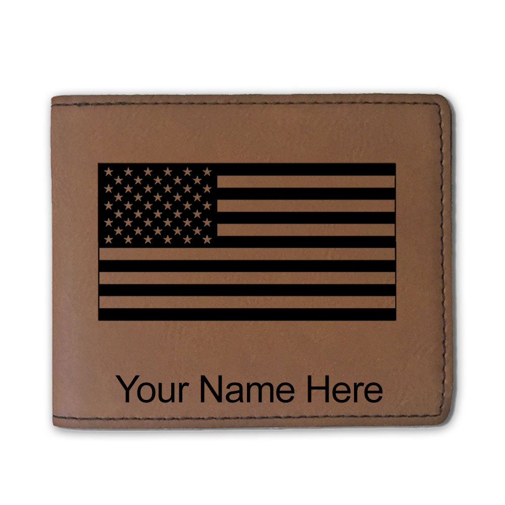 Faux Leather Bi-Fold Wallet, Flag of the United States, Personalized Engraving Included