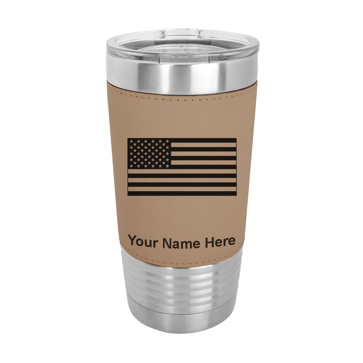 20oz Faux Leather Tumbler Mug, Flag of the United States, Personalized Engraving Included - LaserGram Custom Engraved Gifts