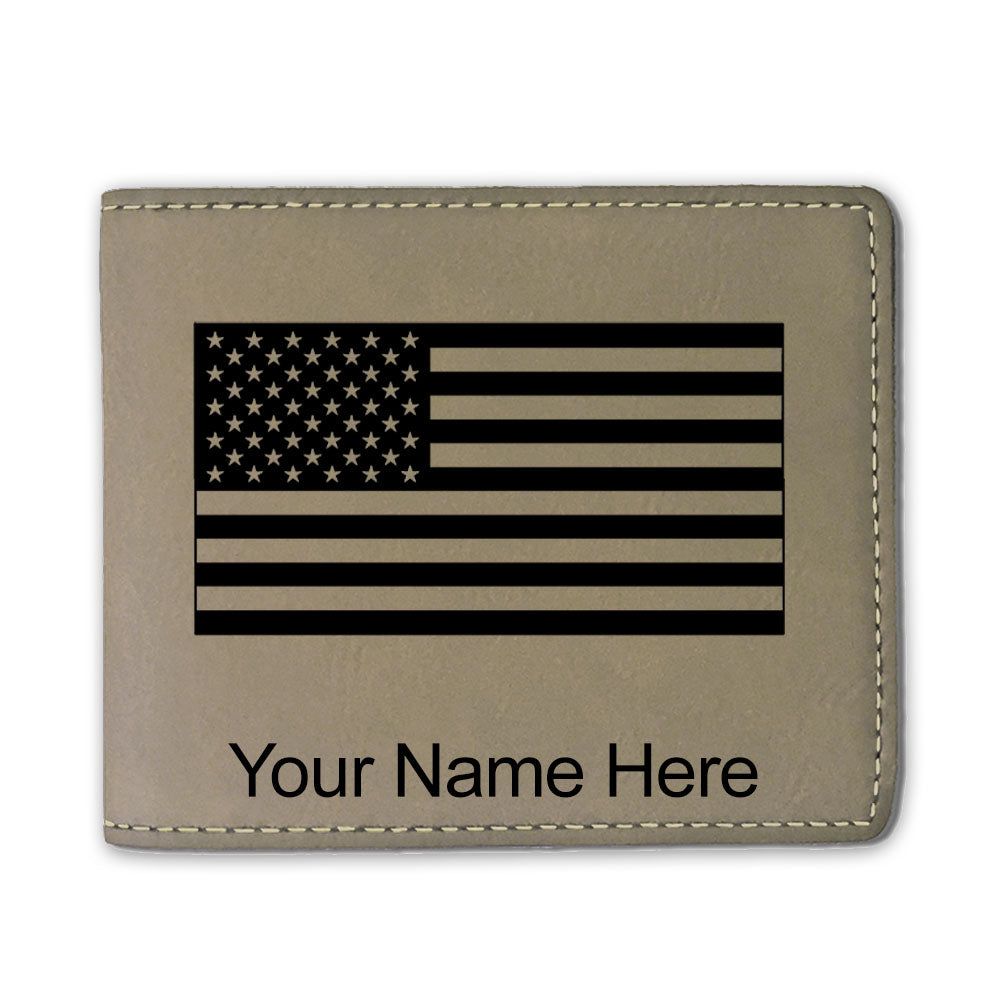 Faux Leather Bi-Fold Wallet, Flag of the United States, Personalized Engraving Included
