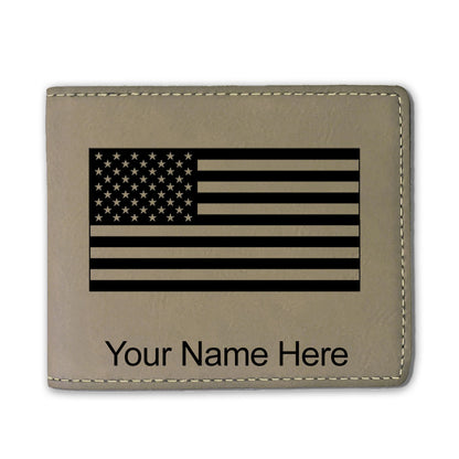 Faux Leather Bi-Fold Wallet, Flag of the United States, Personalized Engraving Included