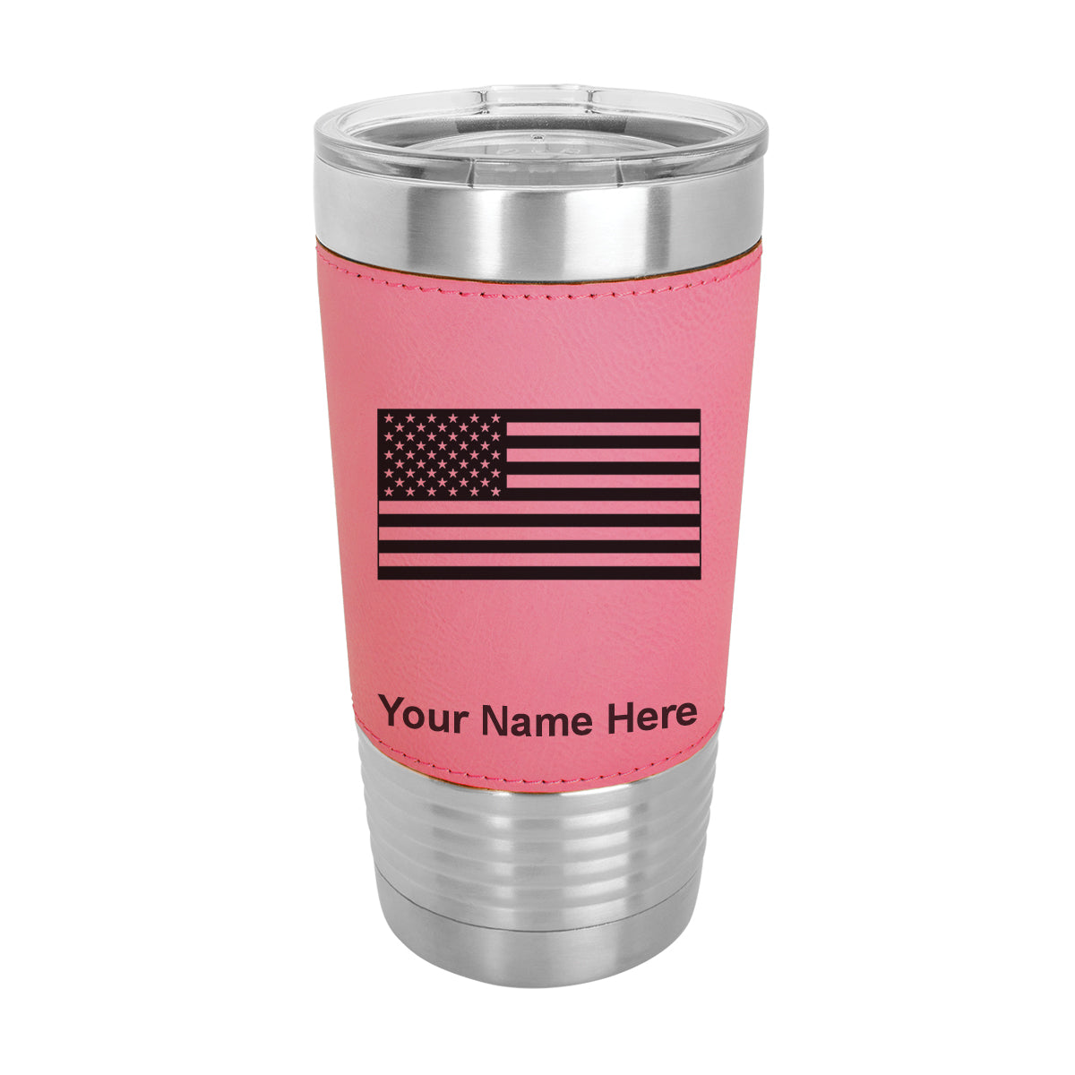 20oz Faux Leather Tumbler Mug, Flag of the United States, Personalized Engraving Included - LaserGram Custom Engraved Gifts