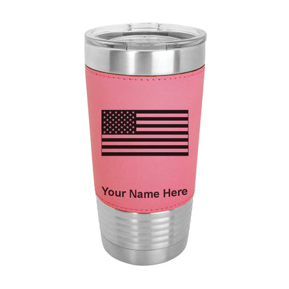 20oz Faux Leather Tumbler Mug, Flag of the United States, Personalized Engraving Included - LaserGram Custom Engraved Gifts