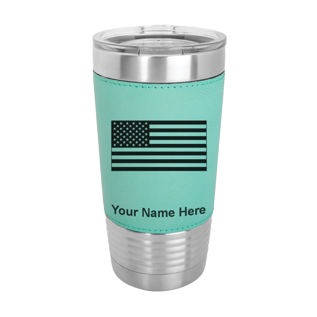 20oz Faux Leather Tumbler Mug, Flag of the United States, Personalized Engraving Included - LaserGram Custom Engraved Gifts