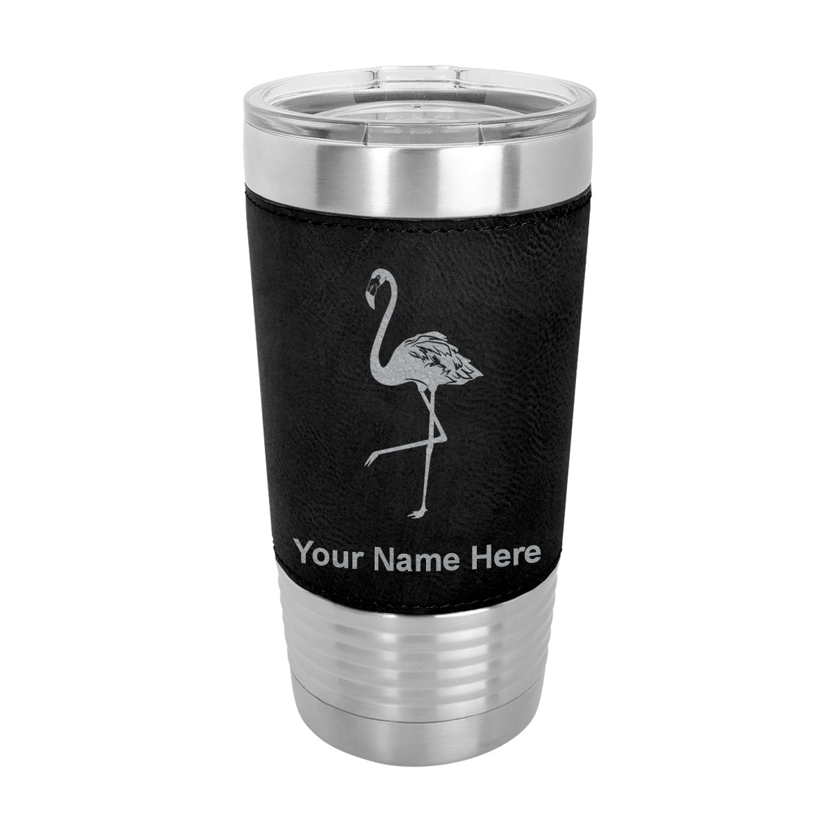 20oz Faux Leather Tumbler Mug, Flamingo, Personalized Engraving Included - LaserGram Custom Engraved Gifts