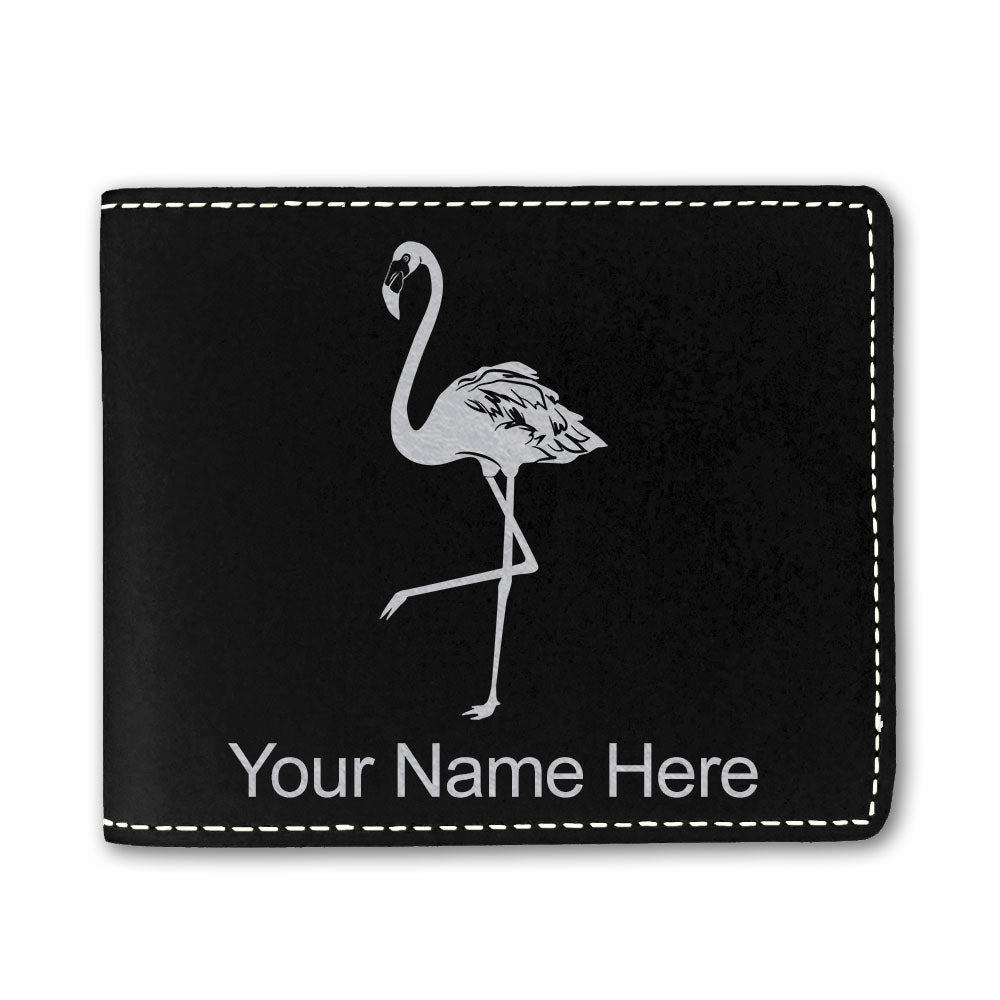 Faux Leather Bi-Fold Wallet, Flamingo, Personalized Engraving Included