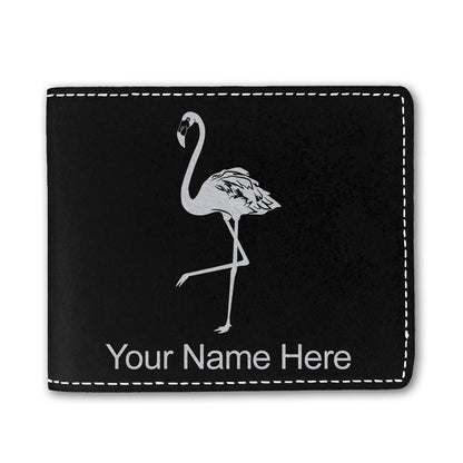 Faux Leather Bi-Fold Wallet, Flamingo, Personalized Engraving Included