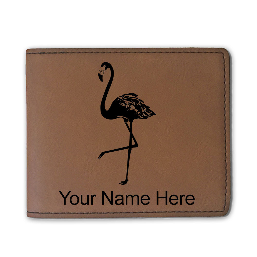 Faux Leather Bi-Fold Wallet, Flamingo, Personalized Engraving Included